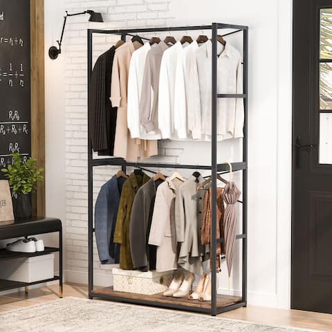 Closet Organizer with Double Hanging Rods, Freestanding Garment Closet Storage System - 2-Tier