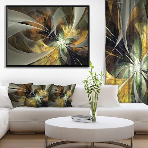 Designart 'Symmetrical Gold Fractal Flower' Floral Framed Canvas Art Print