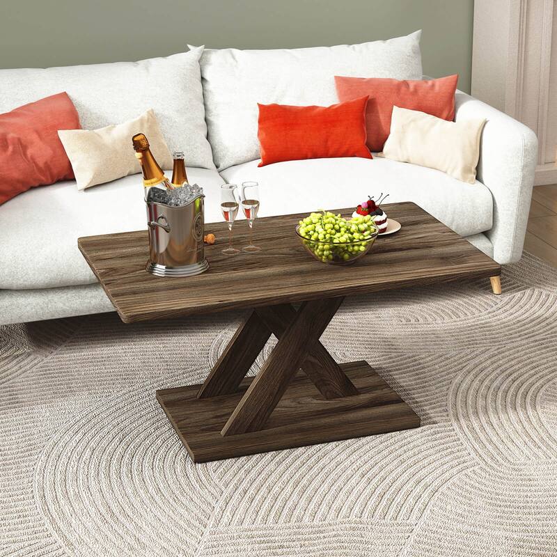 Costway 37.5” Coffee Table with Stable Base & Rubber Wood Connection - See Details