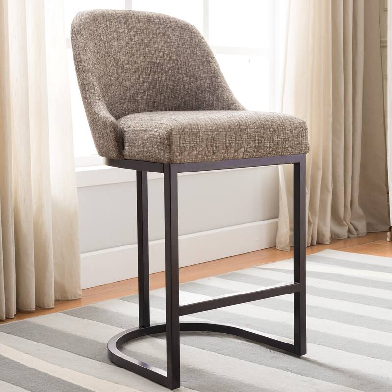 Leick Home Upholstered Barrelback Counter Stool with Metal Base