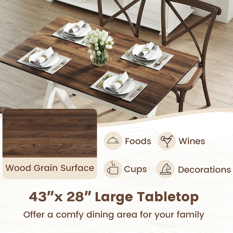 Walnut and White Dining Table with Rubber Wood X-Shaped Frame Ideal for Kitchen or Living Room - 43" x 28" x 30"