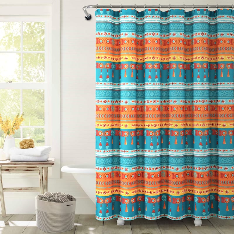 Lush Decor Boho Watercolor Border Shower Curtain - TURQUOISE/MULTI