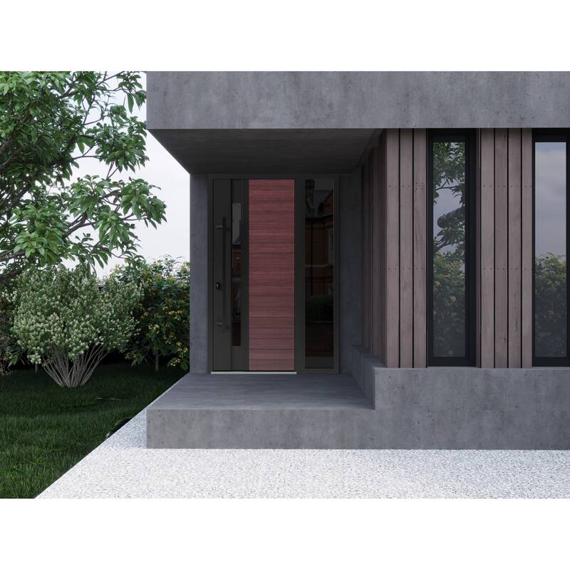 Front Exterior Prehung Steel Door Ronex 0162 Red Oak Entry Metal Painted W36xH80 Left hand Inswing