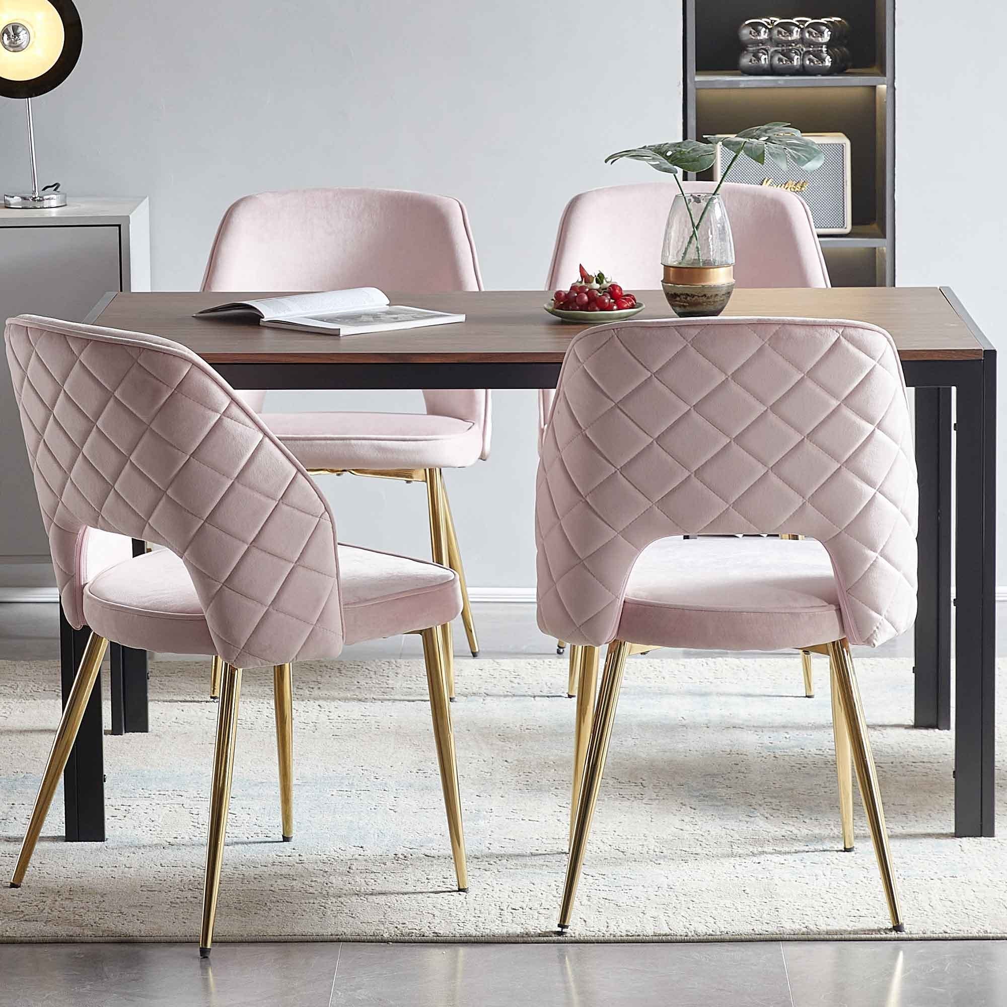 Pink Velvet Dining Chairs with Metal Legs and Hollow Back Upholstered Dining Chairs Set of 4 Bed Bath Beyond 40397109