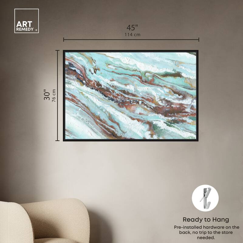 Art Remedy Mint Waves Framed Blue Abstract 1 Piece Canvas Wall Art