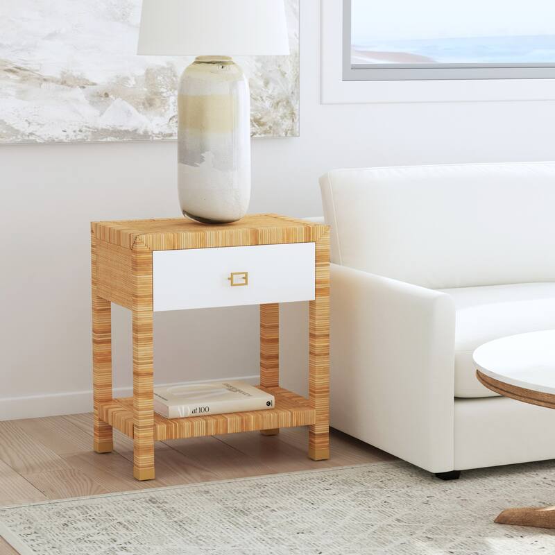 Corfu 1 Drawer Natural Raffia Nightstand
