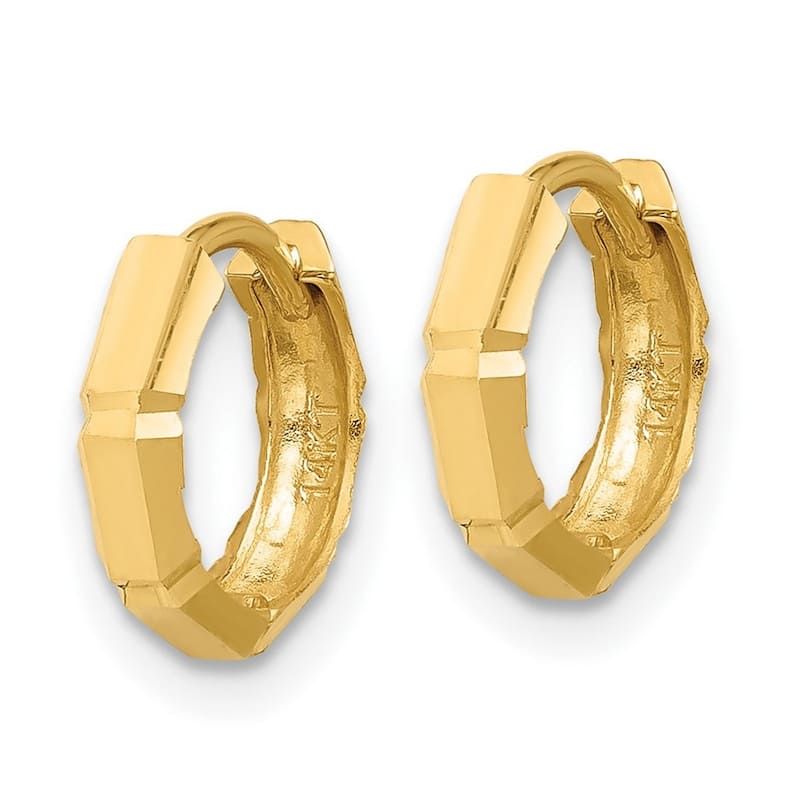 Curata 14k Yellow Gold Polished and Sparkle Cut Hoop Earrings - 10.73x10.85mm