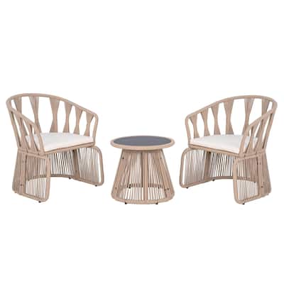 Costway 3 PCS Patio Leisure Chair Set Rope-Woven Armchairs & Table Set - See Details