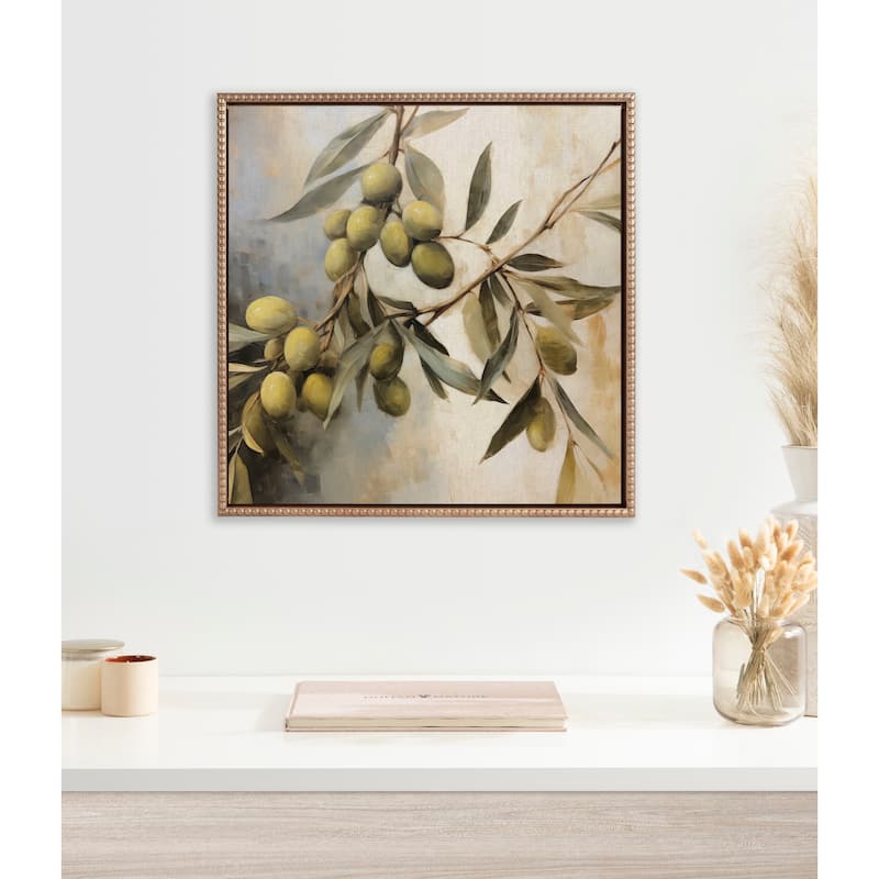 Kate and Laurel Sylvie Beaded Olive Tree Framed Canvas by The Creative Bunch Studio