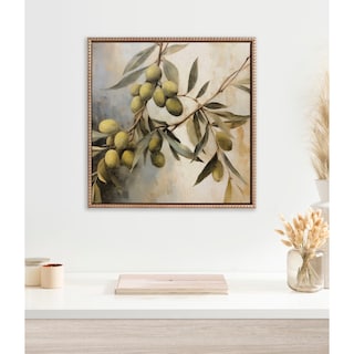Kate and Laurel Sylvie Beaded Olive Tree Framed Canvas by The Creative Bunch Studio