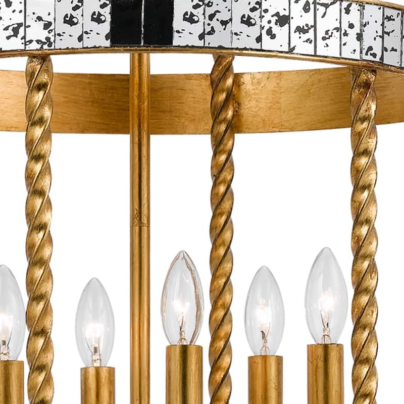 40 X 6 Watt Twisted Metal Frame Pendant with Mirror Accent, Gold