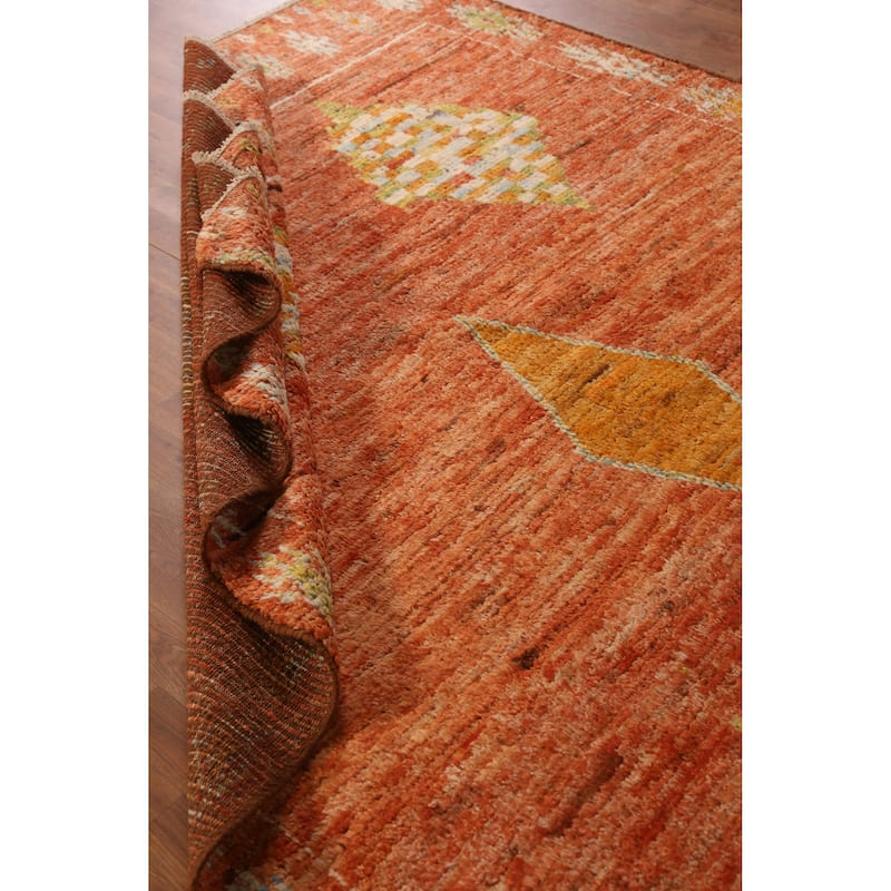 Orange Moroccan Oriental Rug Handmade Tribal Wool Carpet - 6'8" x 9'6"