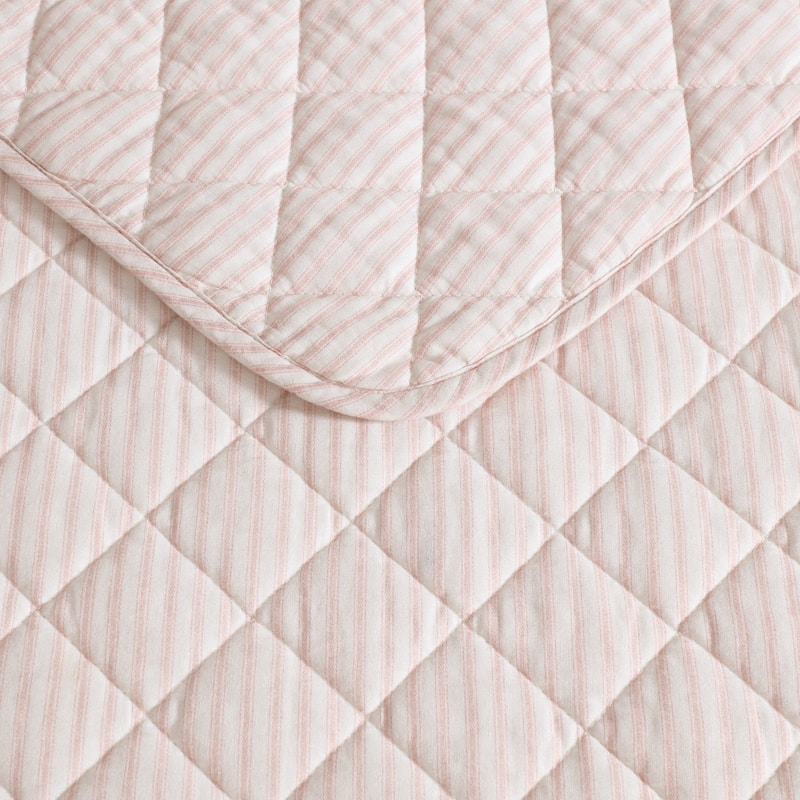 Laura Ashley Tessas Ticking Stripe Cotton Reversible Red Quilt Set