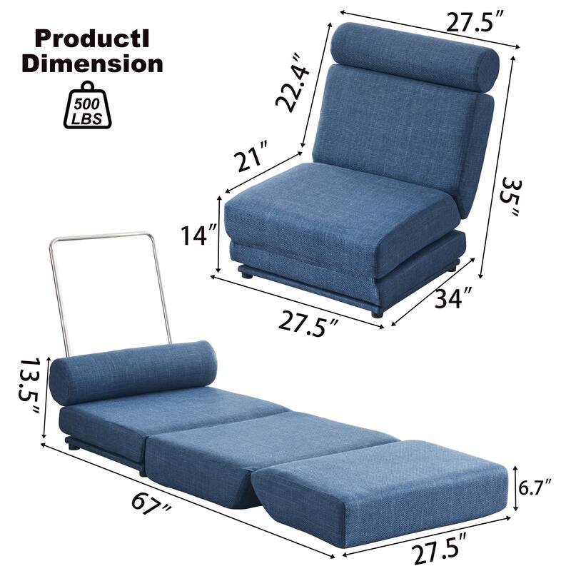 Blue 34" Foldable Chaise Lounge Chair with Pillow