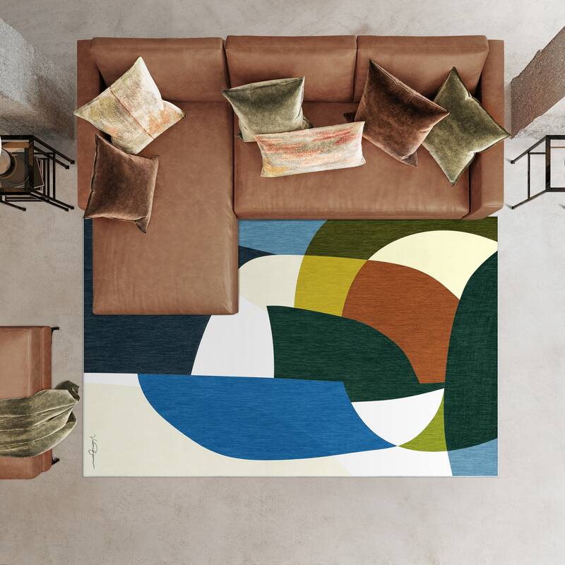 Melding forms I Geometric Washable Art Area Rug size 5'x8', Power-loomed, Non Slip Rug, Soft Rug for Living Room, Bedroom - 7'5' x 10'3'