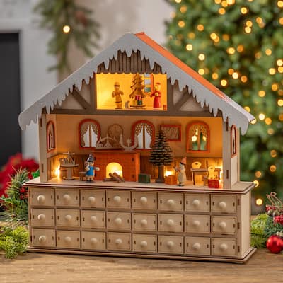 Enchanting 15.75 Inch Lighted Laser Cut Wood Holiday Advent Calendar