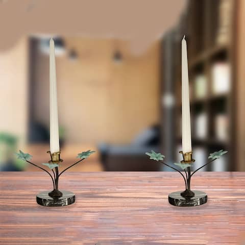 Maple Leaf 2-Piece Metal Candle Holders