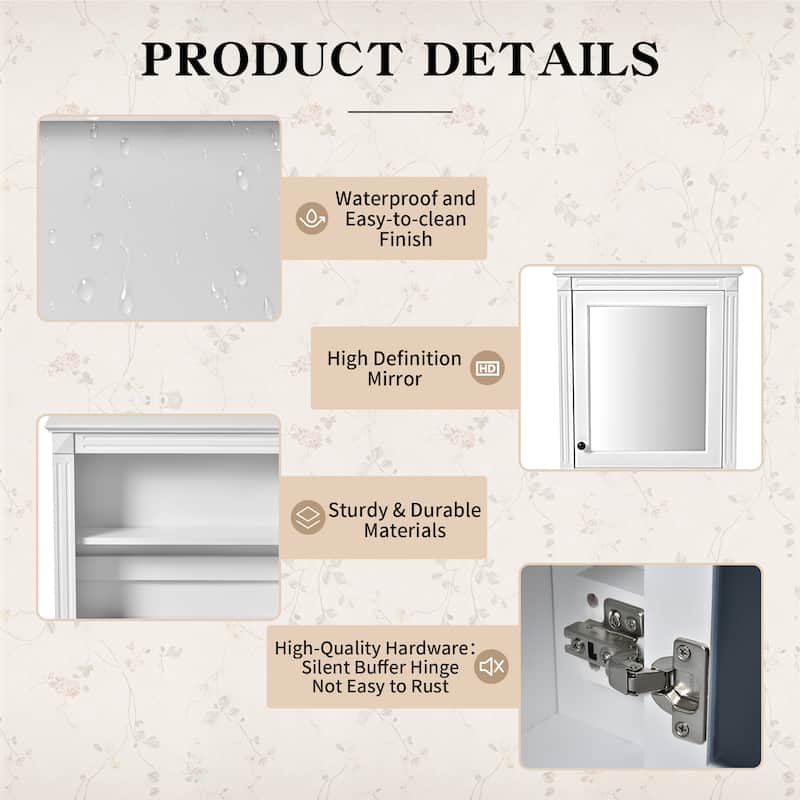 Bathroom Mirrored Cabinet, Wall Mounted Medicine Cabinet with Height Adjustable Shelf, Over the Toilet Cabinet
