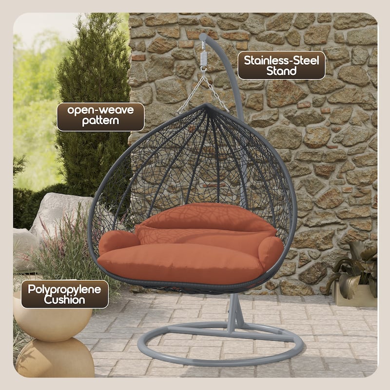 2-Person Egg Swing Chair in Grey Stainless Steel 2-Seater Porch Swing for Outdoor and Indoor - 77.95" Height