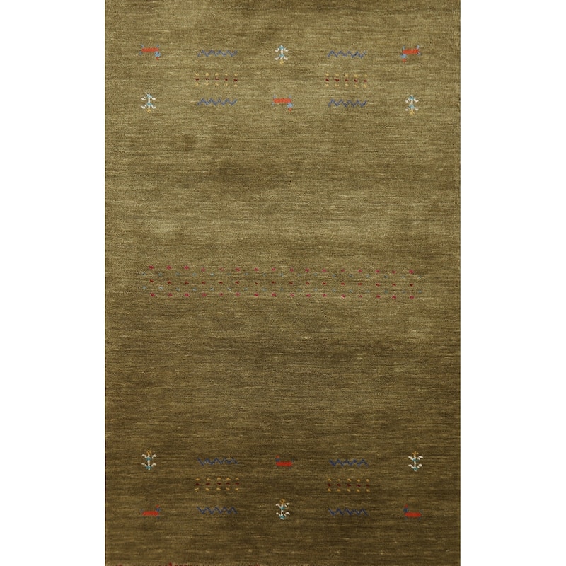 Green Tribal Gabbeh Indian Rug Handmade Oriental Wool Carpet - 3'0" x 4'9"