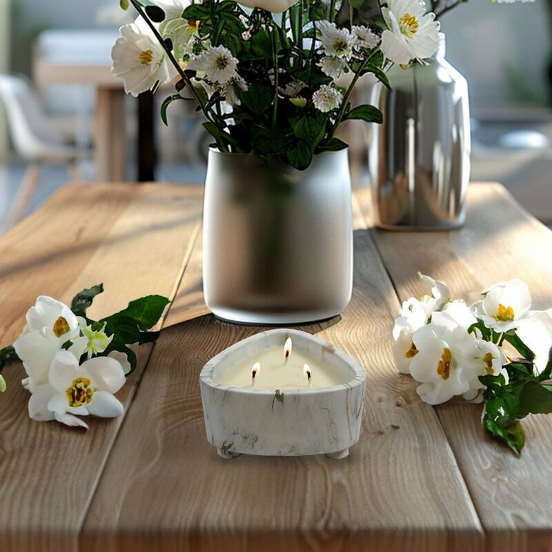 15 oz White and Gold Marbled Triangular Candle Bowl