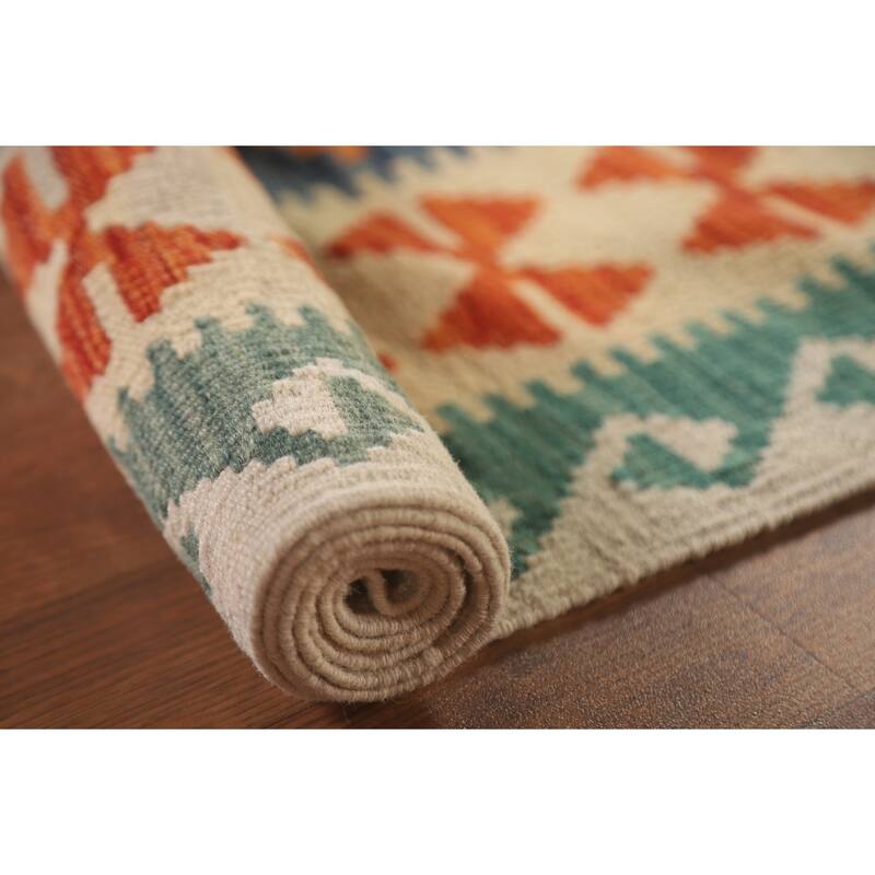 Hand Woven Oriental 100% Wool Carpet Southwestern Geometric Multi-Colored Kilim Area Rug - 6' 4'' X 5' 3''