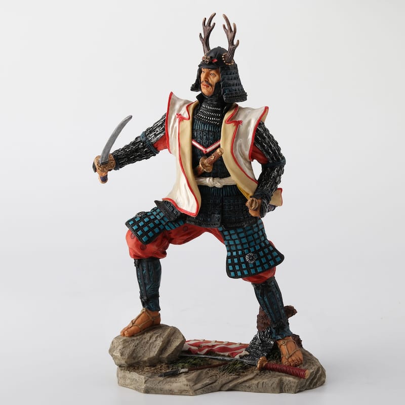 9.87" H JAPANESE SAMURAI W/DEER HORN HELMET Resin - 5.12"x6.3"x9.87"
