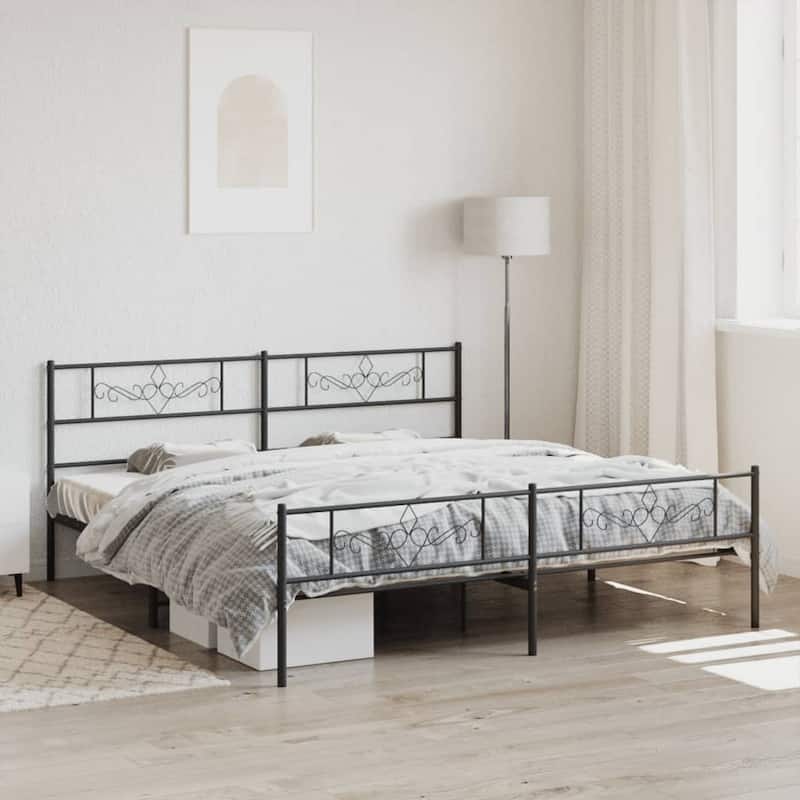 vidaXL 12 Inches Black California King Metal Bed Frame No Mattress