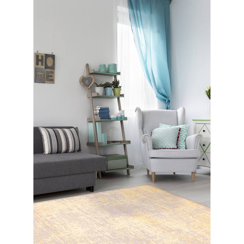 ECARPETGALLERY Hand-knotted Elysian Light Gold Viscose, Wool Rug - 6'6 x 9'8