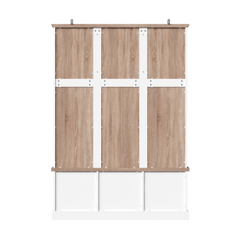 Entryway Hall Tree with Shoe Bench and 2 Rattan Baskets, Mudroom Storage Organizer