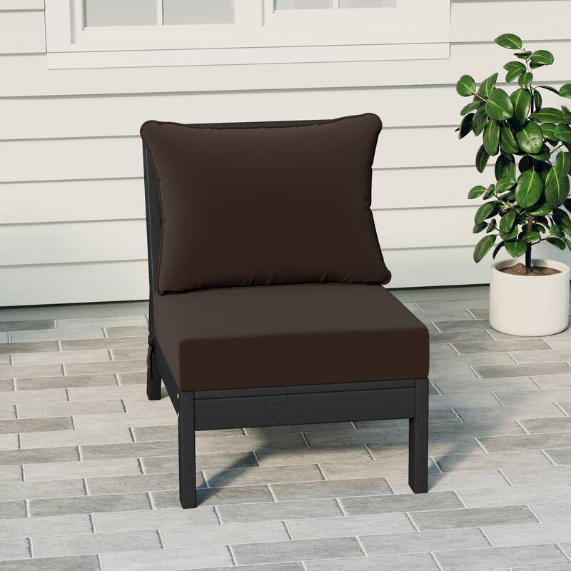 Birchwood All Weather HDPE Outdoor Patio Deep Seating Black Armless Chair With Cushions (1-Piece) - Black/Brown