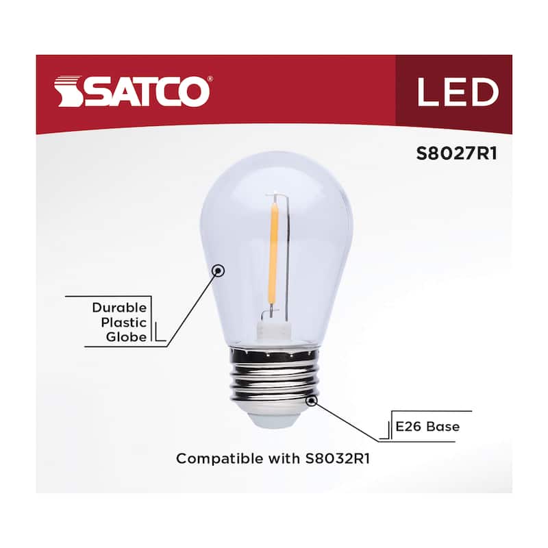 S14 LED String Light Replacement Lamp Medium Base 2200K Clear 4-Pack