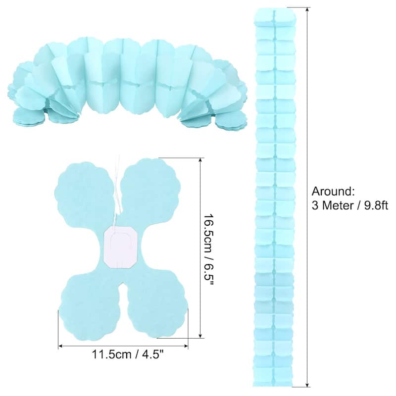 9.8ft Four-Leaf Garland, 12 Pack Tissue Paper Hanging Flower - Light Blue