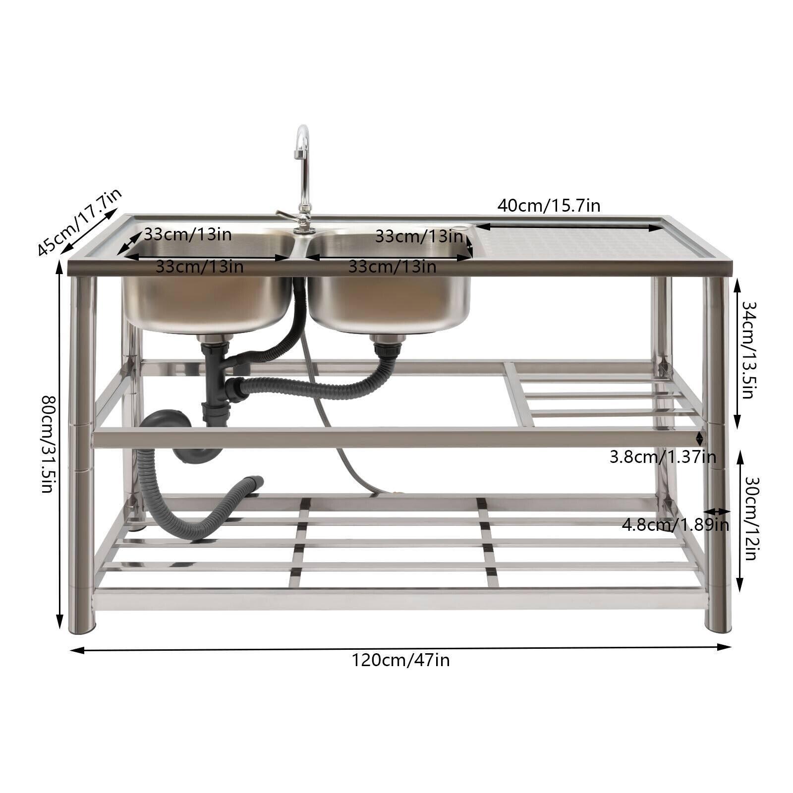 Free Standing StainlessSteel Double Bowl Commercial Kitchen Sink. On