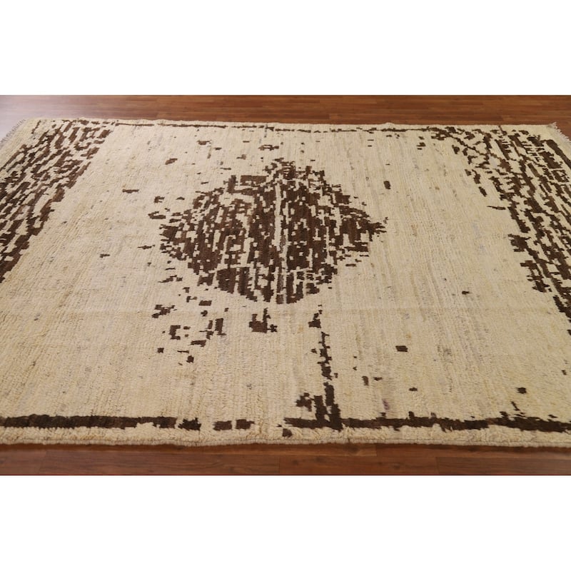Tribal Moroccan Oriental Wool Area Rug Hand-knotted Dining Room Carpet - 6'11" x 9'8"