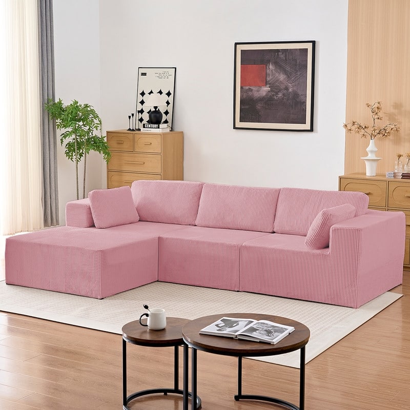 Mixoy 3-Pcs Free Combination Modular Sectional Sofas,Corduroy Compressed L-Shaped Sofa with Flexible Configuration - 3-Seater