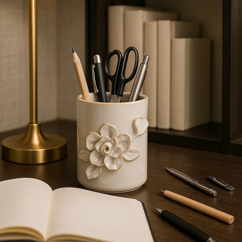 Stoneware Storage Container 3D Floral Sleek Contemporary Design