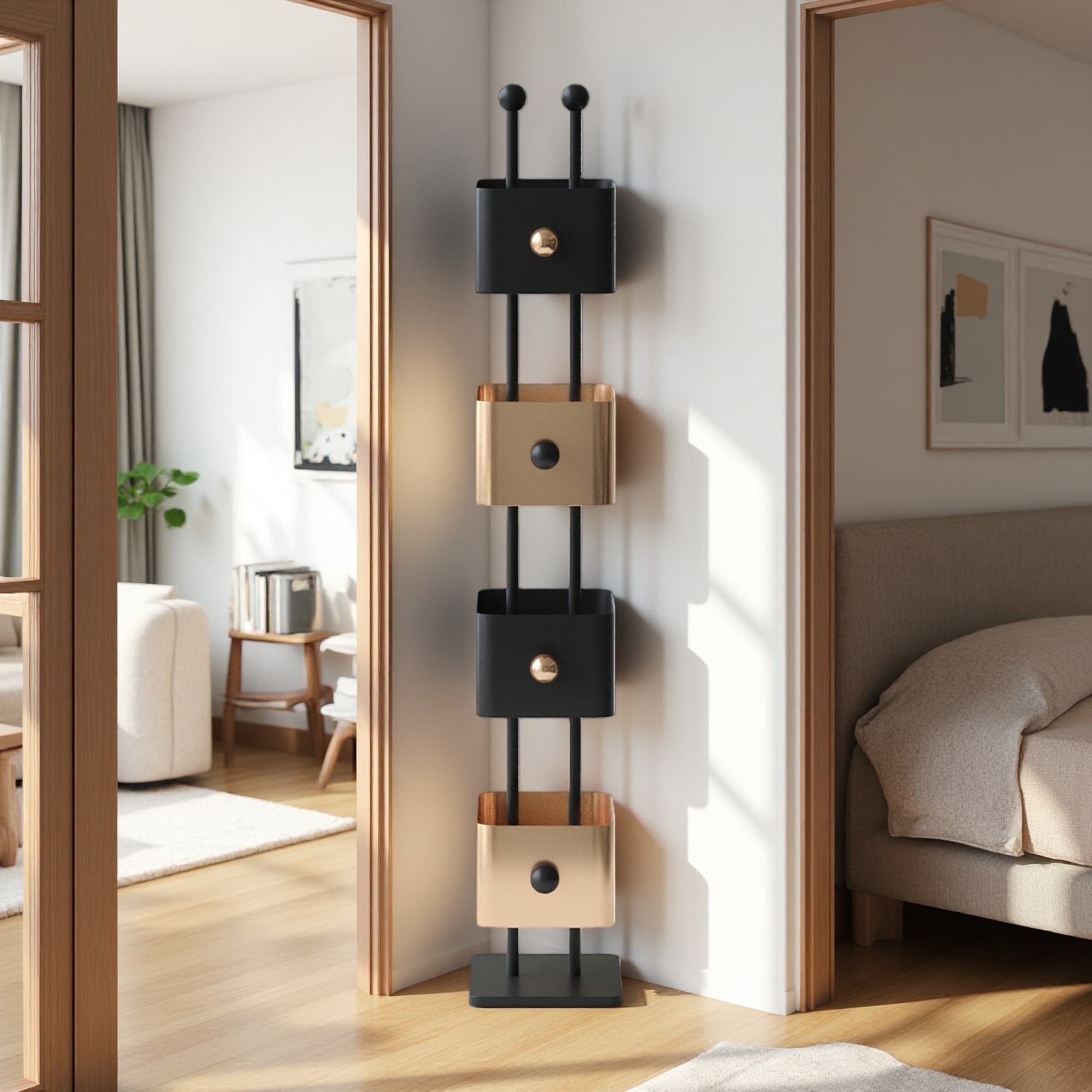 52.36"H Compact Box Bookshelf - Iron Bedside Shelf with Creative Color Design, 90° Angle Corner Placement for Children's Room