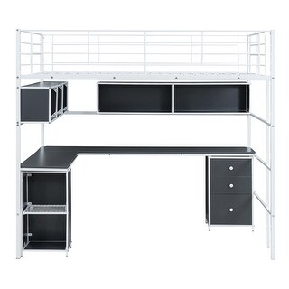Metal Full Size Loft Bed with Bookcase,Desk And Cabinet,Contemporary Design