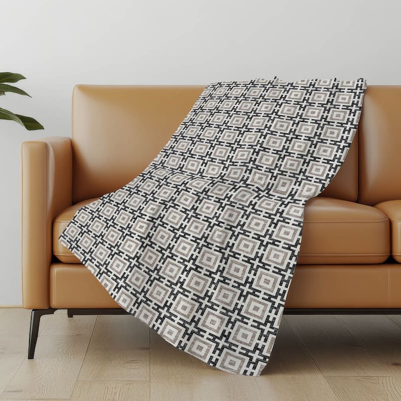 Premium Machine Washable ASB139 Modern Geo Sherpa Throw Blanket - Black - 4'2" x 5'10"