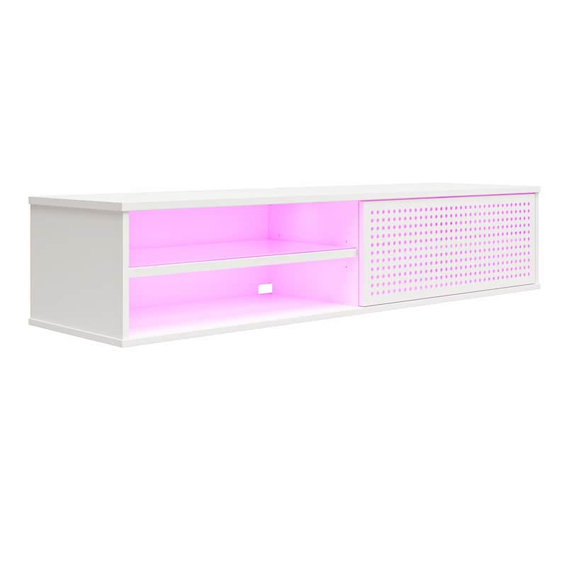 Anmytek Floating TV Console with LED Lights Wall Mounted Modern Media Shelf Gaming Entertainment Center