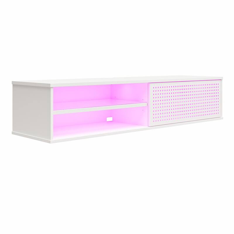 Roomfitters Glitch Floating Gaming TV Stand with RGB LED Lights for TVs up to 60 Inches, White