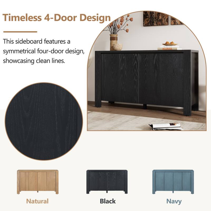 Retro 4-Door Sideboard with Distressed and Adjustable Shelves