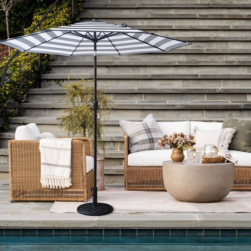 9 Feet Black/White Strip Tilt Market Umbrella with Stand/Base Set - Black/White Stripe