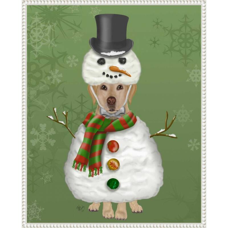 Yellow Labrador Snowman Costume by Fab Funky (23 x 28 in.), Framed Canvas Wall Art Print - Sylvie Beaded White