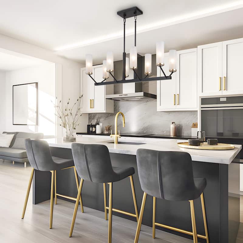 Malryn Modern Glam 8-Light Black Linear Large Kitchen Island Pendant Glass Chandelier - L31.5"x W12.5"x H 11"