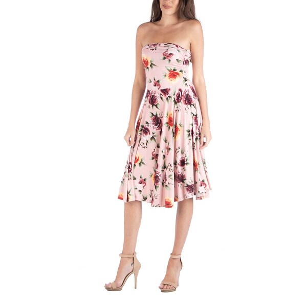 pink floral strapless dress