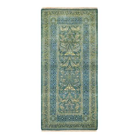 Overton Mogul One-of-a-Kind Hand-Knotted Runner - Teal, 2' 6" x 5' 6" - 2' 6" x 5' 6"