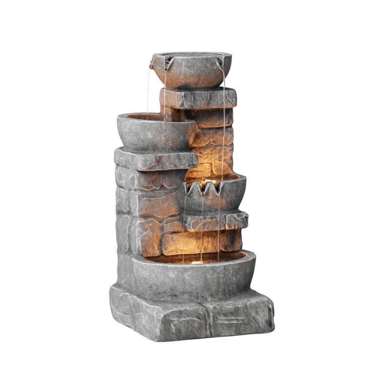 Teamson Home 3-Tier Stacked Stone Outdoor Water Fountain with LED Lights
