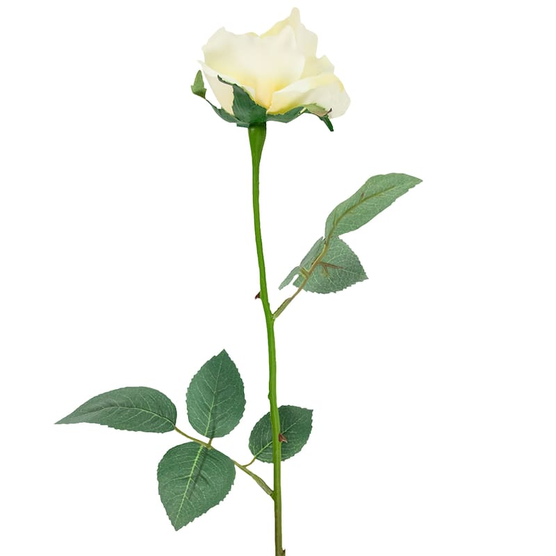 22" Long Stem Blooming Vanilla Rose Artificial Floral Silk Pick